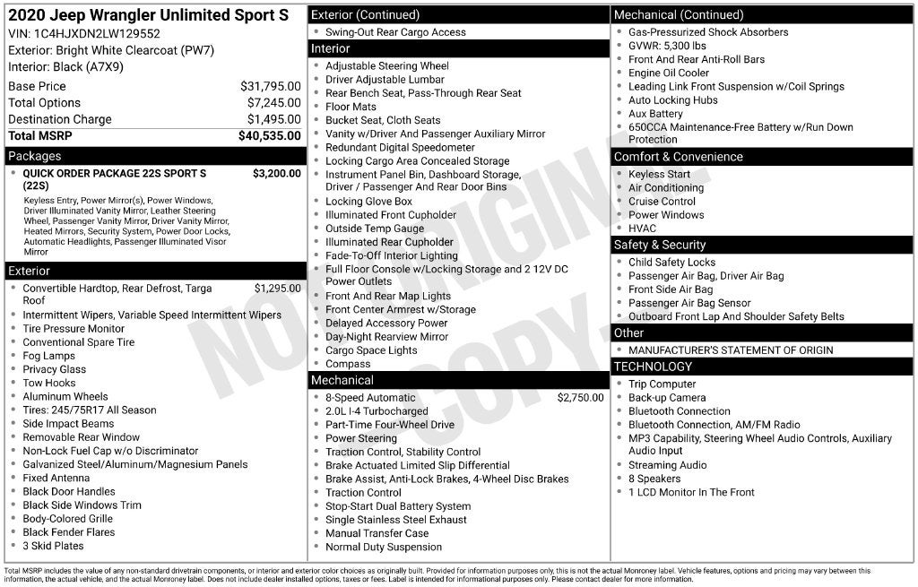 2020 Jeep Wrangler Unlimited Sport S