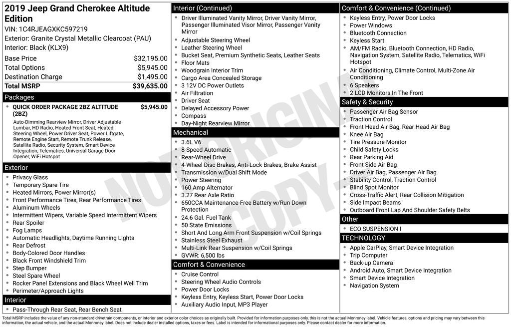 2019 Jeep Grand Cherokee Altitude 4x2