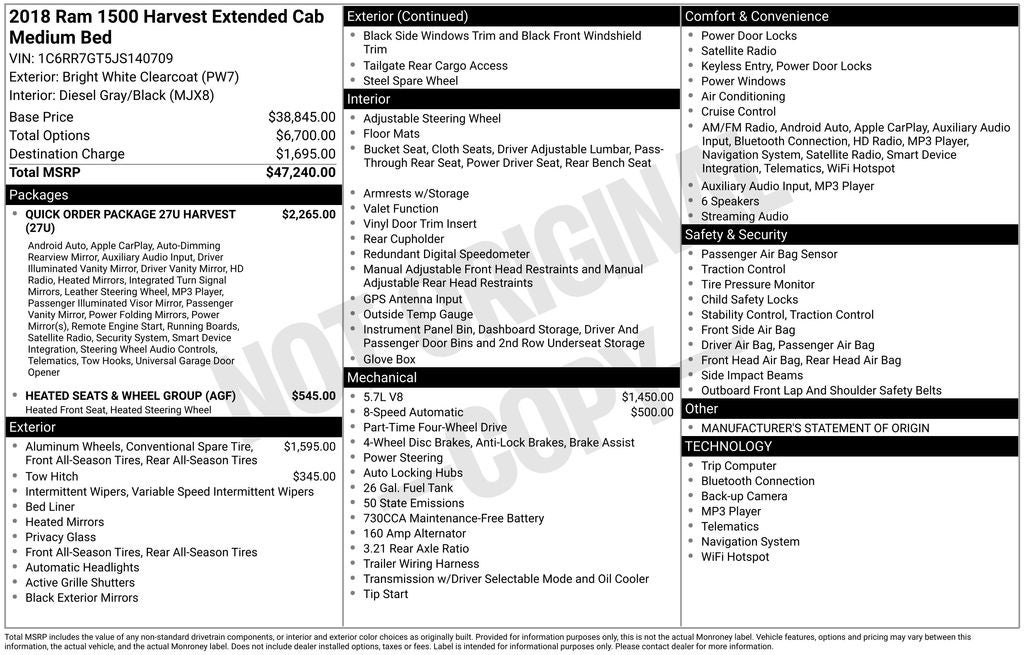 2018 RAM 1500 Harvest Quad Cab 4x4 6'4' Box