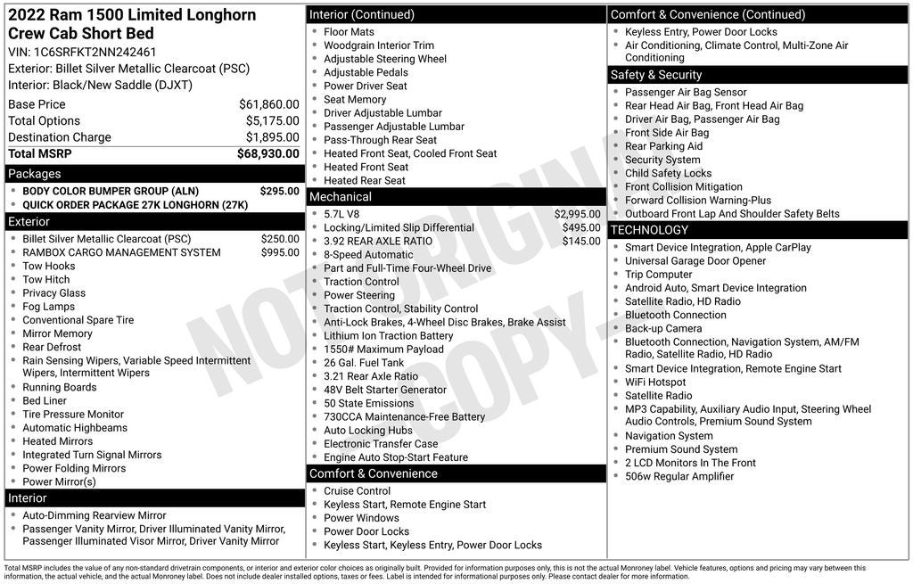 2022 RAM 1500 Limited Longhorn Crew Cab 4x4 5'7' Box