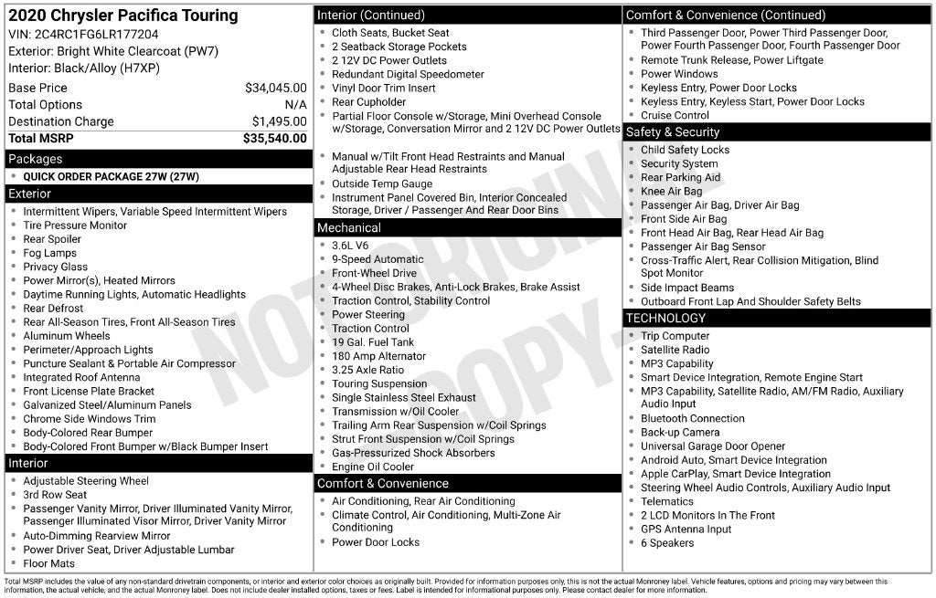 2020 Chrysler Pacifica Touring