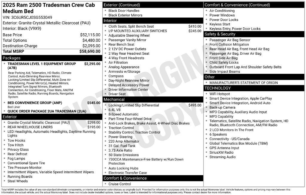 2025 RAM 2500 Tradesman Crew Cab 4x4 6'4' Box