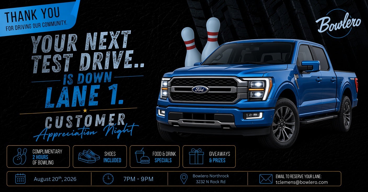 Rusty Eck Ford Customer Appreciation Night at Bowlero Northrock in Wichita Kansas